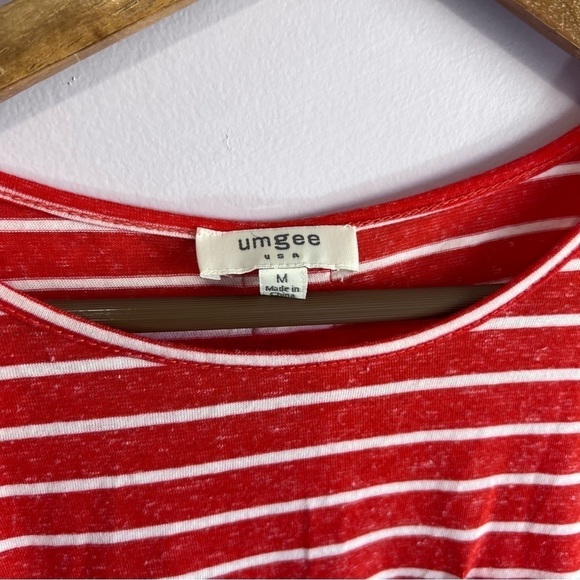 UMGEE Red Striped Cold Shoulder Lace Tunic Blouse Shirt Swim Coverup Pockets M - Picture 7 of 14